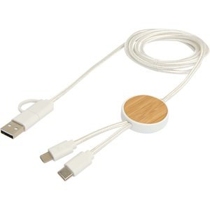 Chechia 5-in-1 recycled plastic 150 cm data sync and 27W fast charge cable with bamboo details - EgotierPro 124422