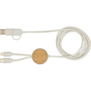 Chechia 5-in-1 recycled plastic 150 cm data sync and 27W fast charge cable with bamboo details - EgotierPro 124422