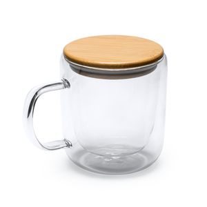 Stamina TZ3998 - INDAL Schöner doppelwandiger Becher aus Borosilikatglas mit Bambusdeckel