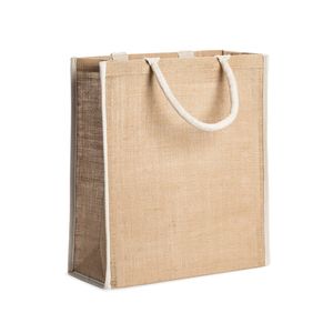KOPER Naturjute-Tasche mit Borten und verstärkten Baumwollgriffen