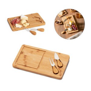 Bamboo cheese board with 2 bamboo and stainless steel accessories - Egotier 93830