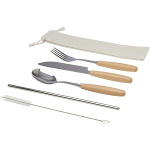 Root 5-piece stainless steel and beech wood cutlery set - EgotierPro 113414