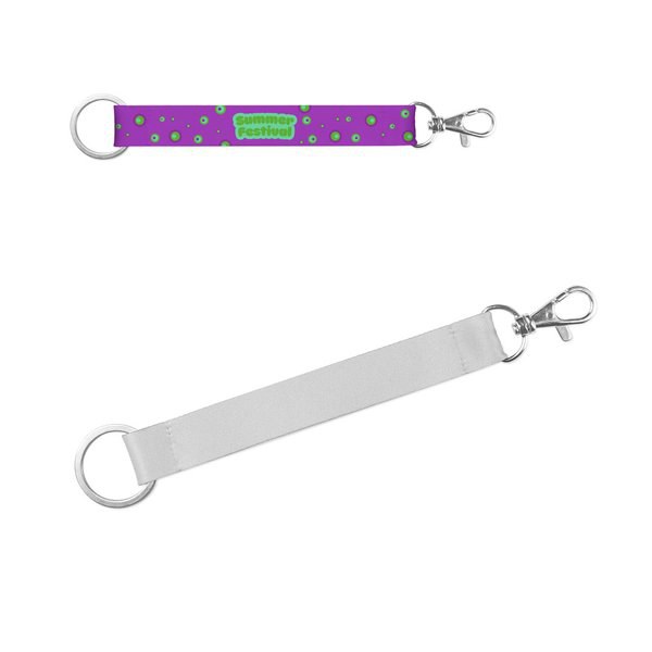 Short lanyard for sublimation printing, made from recycled polyester (100% rPET) with standard ring and carabiner clip