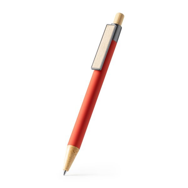 COPLA Rubber-finish metallic pen with bamboo push button and wide bamboo clip ideal for marking