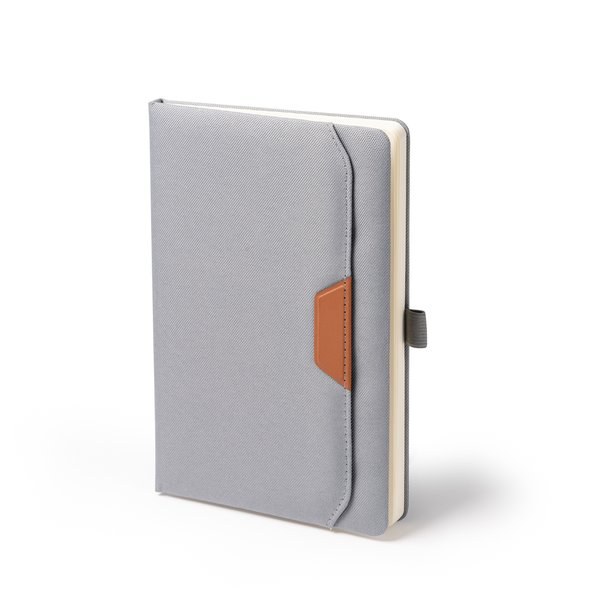 BELA A5 notepad with 600D RPET hardcover and PU with outer pocket