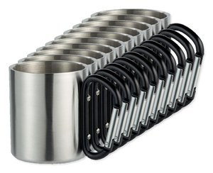 Pack of 10 GiftRetail MO8313 - TRUMBO Lightweight Stainless Steel Mug with Carabiner Handle