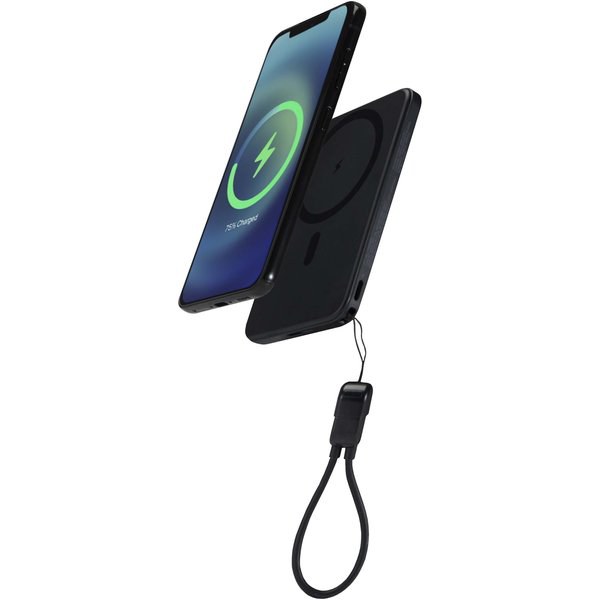 SMART 5000 mAh Powerbank aus recyceltem Kunststoff mit Magnetverschluss und Lanyard
