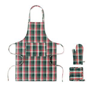 SANTAPRON Chequered cotton kitchen set - GiftRetail CX1598